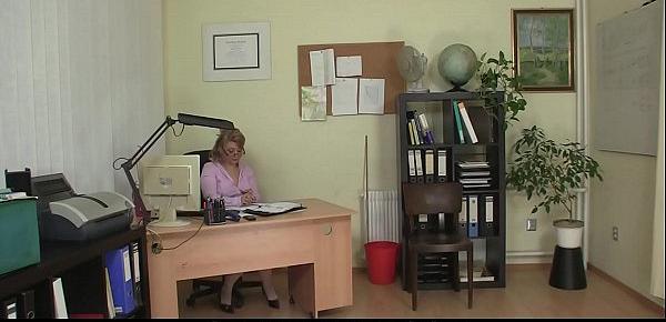  Sexy office woman in white stockings